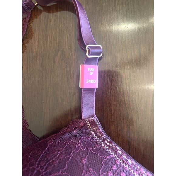 NWT PINK Womens 34DD E Push Up Bra Padded Underwire Purple Lace Pink Velvet - Picture 4 of 11